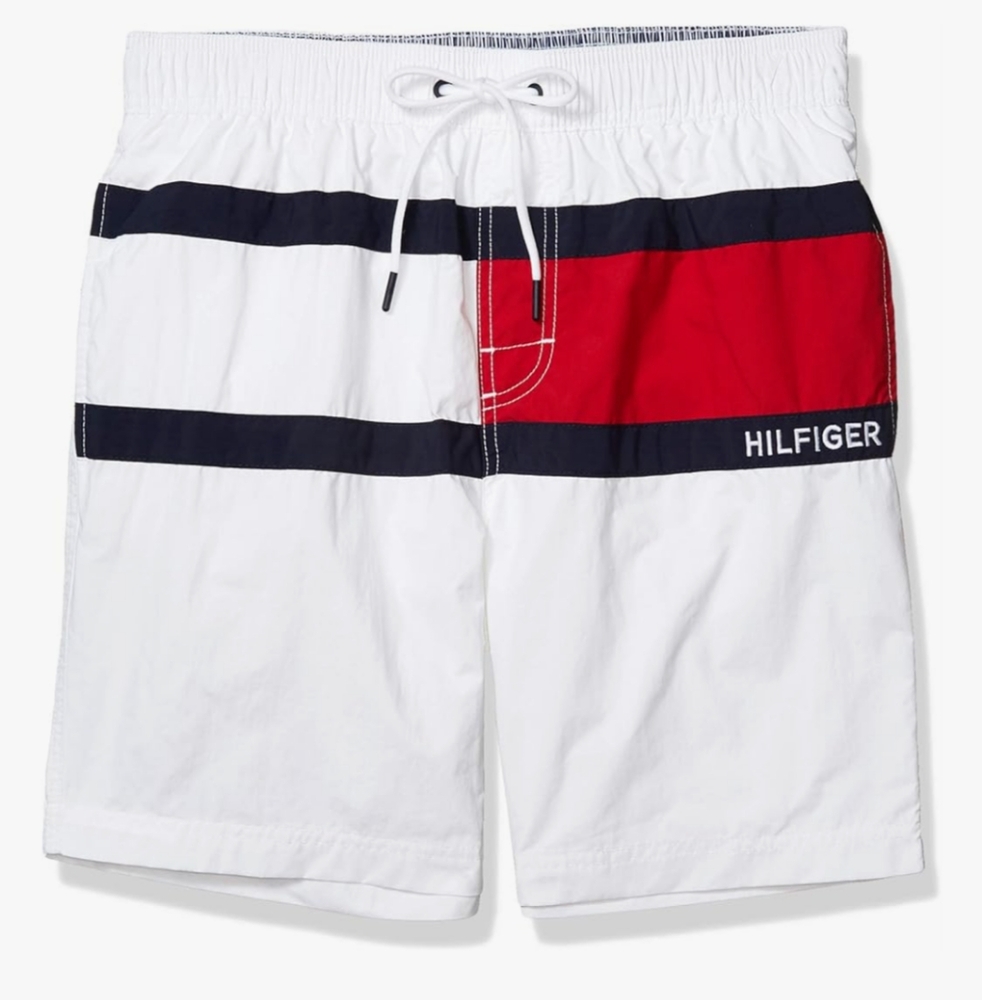 Tommy Hilfiger Men's 7” Flag Swim Trunks with Quick Dry White Size XL 🆕
